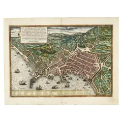 Georg Braun, Untitled, Franz Hogenberg (1535-1590) NEAPOLIS handcolored copper engraving