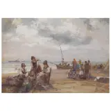 At The Beach by Pompeo Mariani, tempera on cardboard, offered Nov 2023