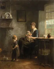 Jozef Israëls, Ein Sonnenstrahl, Um 1875, Öl auf Leinwand, auf Hartfaser aufgezogen