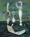 Wolfgang Paalen, Les tours de lumière, 1936, Öl auf Leinwand