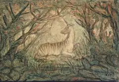 Alfred Kubin, Einhorn, Um 1905, Gouache und Aquarell auf Katasterpapier