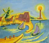 Max Pechstein, Fischerhafen auf Fehmarn, 1953, Öl auf Leinwand