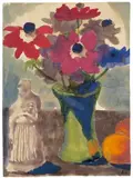 Stilleben (Anemonen in grüner Vase, Orangen und eine Skulptur) by Emil Nolde, Um 1925, Aquarell auf Japan, sold Dec 2007