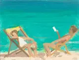 Vivien and Vincent at Playa del Carmen by Alex Katz, 1999, Öl auf Hartfaser, sold Nov 2019