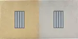 Peter Halley, Gold and Silver Prisons, 1997, Acryl, Metallic-Acryl und Roll-A-Tex auf zwei aneinander montierten Leinwänden