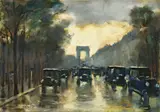 Lesser Ury, Champs-Elysées mit Arc de Triomphe, Paris, 1928, Pastell auf Pappe