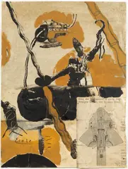 Neo Rauch, Ernte, 1993, Gouache und Öl auf collagiertem Papier