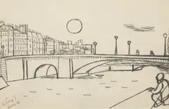 Paris by Karel Černý, 1947, pencil, cardboard, sold Dec 2024