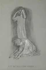 František Bílek, In Him You Were Tortured, 1941, pencil, white pencil, cardboard