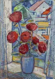 Jaroslav Grus, Flower Bouquet in a Window, 1960, oil on cardboard