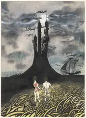 Kája Saudek, Romantic Rendezvous (Hana and Kaja), 1966-1967, indian ink, watercolour, gouache on paper