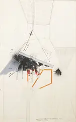 Jiří Sozanský, Installation Design in Valdice, 1990, pencil, watercolour, ink, paper