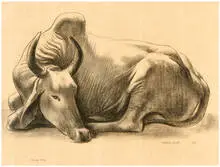 Millard Sheets, Indian Bull, 1943, Charcoal on paper