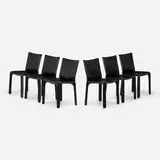 Mario Bellini, Cab chairs model 412, set of six, leather over enameled steel, plastic