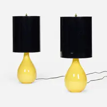 Table lamps, pair by Marcello Fantoni, c. 1965, glazed ceramic, paper, sold Mar 2023