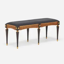Richard Scott Newman, Bench, c. 1995, ebony, cherry, gilt bronze, upholstery