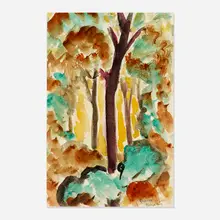 Forest at Sunset by Gershon Benjamin, watercolor on paper, sold Mar 2023