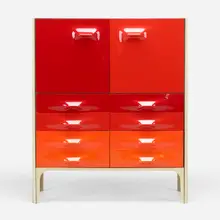 Raymond Loewy, DF 2000 cabinet, c. 1967, laminated and lacquered wood, enameled aluminum, molded acrylic, macassar ebony