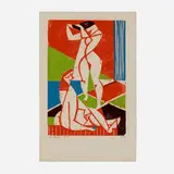Josef Zenk, Two Figures, woodcut in colors on rice paper