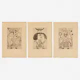 Victor Brauner, Lilith; Azoth; Raziel (three works from the Le Char Triomphal de l'Antimoine portfolio), 1949, etching and aquatint