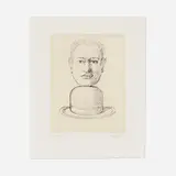 René Magritte, Untitled (Homme au chapeau melon) (from the Le Lien de Paille portfolio), 1968, etching and aquatint in colors on BFK Rives