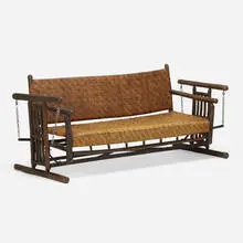 Old Hickory, Senior porch glider, model 1, c. 1935, hickory, steel, cane