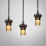 Michael Adams for Aurora Studios, Hanging lanterns, set of three, c. 2000, handwrought copper, glass