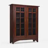 attribution for Gustav Stickley Harvey Ellis, Bookcase, model 702, c. 1907, oak, leaded glass