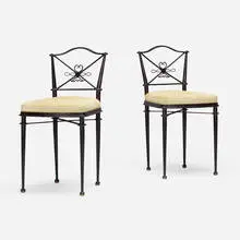 attribution René Prou, Chairs, pair, c. 1930, painted steel, suede