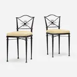 attribution René Prou, Chairs, pair, c. 1930, painted steel, suede