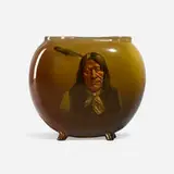 Two Strike (Standard Glaze Native American portrait vase) by Artus Van Briggle for Rookwood Pottery, sold Dec 2023