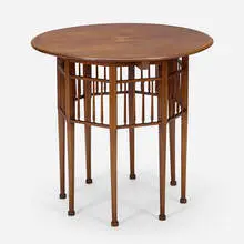 attribution J.S. Henry, Inlaid occasional table, mahogany, satinwood