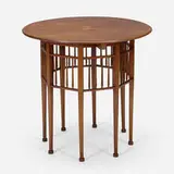 attribution J.S. Henry, Inlaid occasional table, mahogany, satinwood