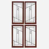 Frank Lloyd Wright, Windows from the Lake Geneva Hotel, Lake Geneva, Wisconsin, set of four, 1911, opaque and clear glass, zinc, painted wood