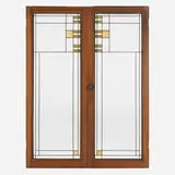 Cabinet doors from the E.P. Irving House, Decatur, Illinois, pair by Frank Lloyd Wright and Marion Mahony Griffin, c. 1909-1910, leaded glass, oak, sold Dec 2023