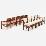 Frank Lloyd Wright, Dining chairs, set of ten, 1955, mahogany, upholstery