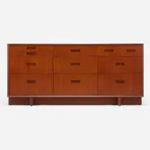 Cabinet, model 2000 by Frank Lloyd Wright, 1955, mahogany, sold Dec 2023
