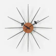 String wall clock, model 2214 by George Nelson & Associates, 1954, enameled steel, walnut, string, enameled aluminum, sold Feb 2017