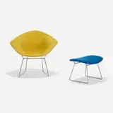 Harry Bertoia, Diamond chair and ottoman, 1952 / 1987, upholstery, chrome-plated steel