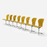 Gideon Kramer, Ion chairs, set of eight, 1962, fiberglass, chrome-plated steel, rubber