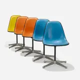 Charles and Ray Eames, PSC-1s, set of five, 1961, molded fiberglass, cast aluminum, vinyl, enameled steel, rubber, plastic