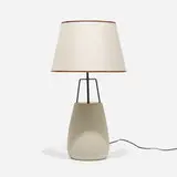 Ben Seibel, table lamp, c. 1955, stoneware, enameled steel, linen