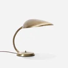 Cobra table lamp by Greta Magnusson Grossman, 1948, anodized aluminum, brass, sold Feb 2017