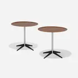 tray tables, pair by George Nelson & Associates, c. 1955, walnut plywood, chrome-plated steel, enameled steel, sold Feb 2017