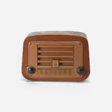 Charles and Ray Eames, radio, model 587A, 1946, walnut plywood, plastic, Bakelite