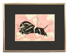 Georges Darcy, Untitled, b.1883) Figure riding a bull Gouache