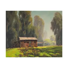 Shed in Eucalyptus Landscape by Darwin William Duncan, oil on canvas, offered Jul 2025
