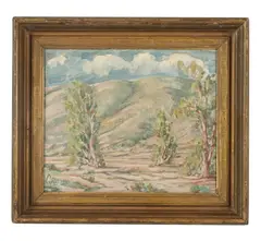 Trees in Foothill Landscape by Paul Grimm, oil on board, offered Jul 2025