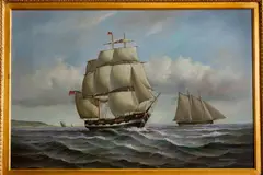 Jean Laurent, Sailing Ships, oil on canvas