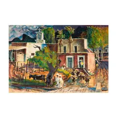 Phil Paradise, Untitled (Mexican Village Scene), watercolor on paper